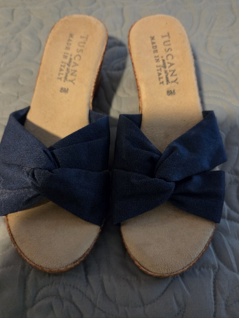 Navy Knot Slide Sandals - Made in Italy. Size 8